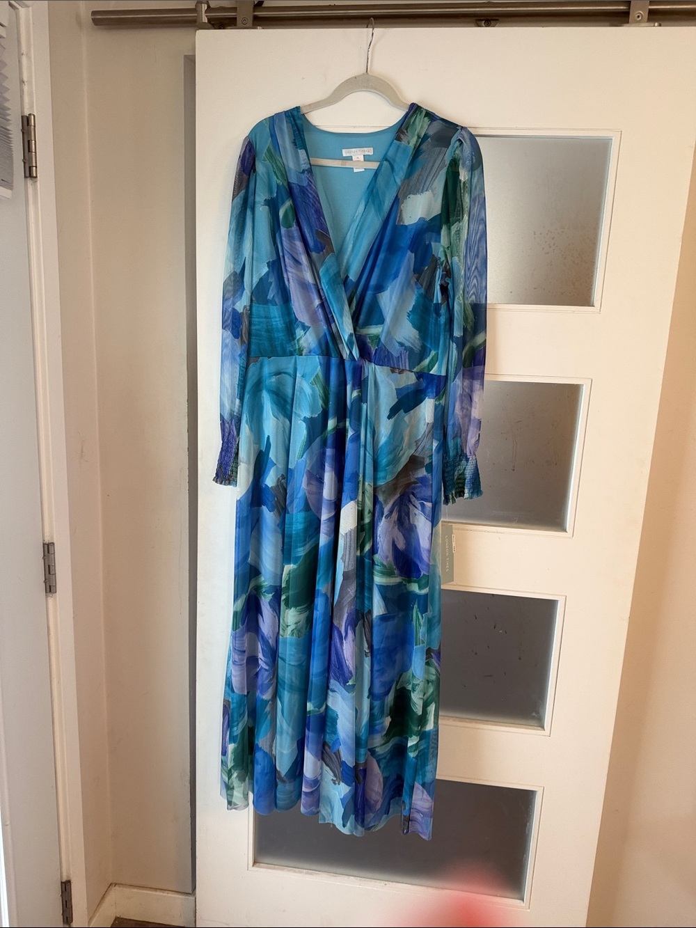 London Times Blue & Green Floral Maxi Wrap Dress